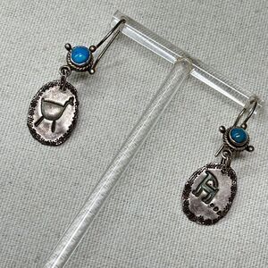 Lyle Rayfield Signed Sterling Silver Turquoise Earrings Petroglyph Animal Art